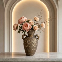 Vas Amphora Vintage mgo dengan Pegangan Ganda, Tekstur Timbul, Gaya Rustic Wabi Sabi untuk Bunga Kering, Dekorasi Meja Rumah Gaya Farmhouse