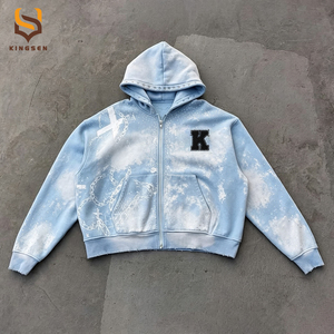 Sudadera con Capucha de Algodón Grueso Lavado al Ácido Personalizada OEM para Hombre, con Bordado y Pedrería, Estilo Urbano, Fabricante - Product Image 1