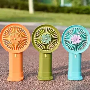2023 New Cartoon Simple Desktop Flowers Handheld Mini Fan USB Charging Students Outdoor Class Portable and Silent Small Gift