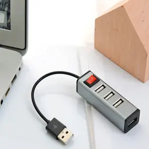 Aluminum 4 Port USB HUB 2.0 External Portable USB Splitter For Laptop PC Mac