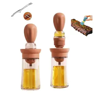 Oil Storage and Dispenser Container and Silicone Basting Brush Pastry Brush for Kitchen Cooking BBQ Baking Air Fryer Pancake