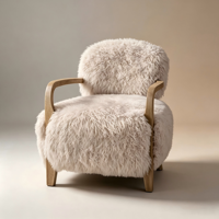 Fauteuil Yeti en peau de mouton, dossier incliné bas, structure en bois massif, chaise de détente pour salon, hôtel, appartement
