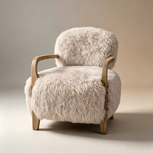 Fauteuil Yeti en peau <span class=keywords><strong>de</strong></span> mouton, dossier incliné bas, structure en bois massif, chaise <span class=keywords><strong>de</strong></span> détente pour salon, hôtel, appartement - Product Image 1