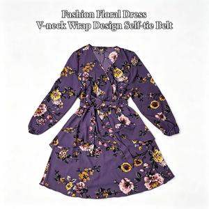 Nouvelle Robe Longue Décontractée pour Femme 2026, de Haute Qualité, à Manches Longues et Col en V, avec Motif Floral Violet sur le Bas, Service d'Usine <span class=keywords><strong>Original</strong></span> - Product Image 3