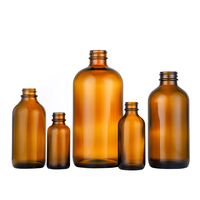 Luxe 1OZ 2OZ 4OZ 8OZ 16OZ Ambre Vide Boston Bouteille D'huile Essentielle Ronde Verre Cheveux Huile Flacons Compte-gouttes