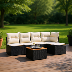 Set di divani da giardino in rattan nero moderno per 7 persone, design contemporaneo - Product Image 2