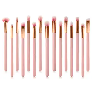 High Quality Pink Eye Makeup Brushes Natural Hair Set Private Label Vegan 15 Pcs Manufacture