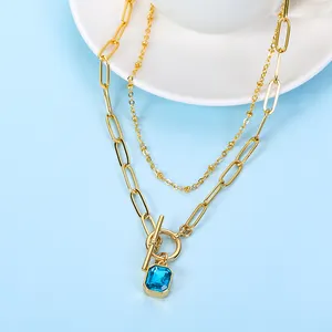 Charm Fashion Set Necklace 18K Gold Plated Paper Clip OT Buckle Necklace Chain Bead Chain Layered Sleeve Chain