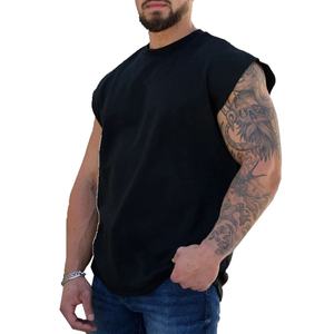 Custom <b>Men's</b> Boxy <b>Crop</b> Gym Tank <b>Top</b> Breathable Spandex/Cotton Casual Style with Raw Edge Cut-Off Eco-Friendly Tank <b>Top</b> - Product Image 2