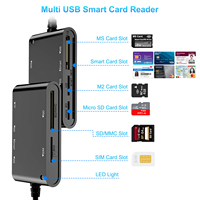 Lector de Tarjetas Multifuncional de Doble Interfaz 6 en 2, Lector y Grabador de Tarjetas Inteligentes IC, ID, TF, SIM, M2, MS y Tarjetas de Crédito