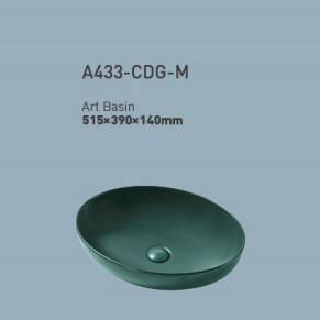 Lavabo de Cerámica Redondo Verde A432-CDG-M, Lavabo de Encimera de 430x430x130mm - Product Image 5