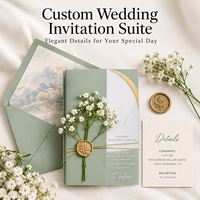 Cartes d'invitation de mariage personnalisées de luxe en acrylique, design arche vert sauge avec enveloppe, sceau de cire et fleurs séchées