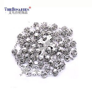Collier chapelet vintage en argent avec perles de 8 mm, accessoire de mode unisexe pour pull - Product Image 1
