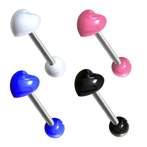 Vente en gros de barres de piercing pour <span class=keywords><strong>la</strong></span> langue en acrylique en forme de cœur, 16 mm, 14 g, 5 couleurs, piercing pour <span class=keywords><strong>la</strong></span> langue pour femmes et hommes - Product Image 1