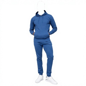 Chándal Azul con Capucha para Hombre, Manga Larga, Color Sólido, Ropa Casual con Bolsillos Laterales, Corte Regular, Invierno, 100% Algodón, Ligero - Product Image 1
