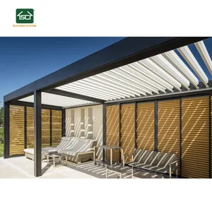 Outdoor Louvered Pergola Sun Shade alumínio Pergola Gazebo Rainproof com telhado ajustável