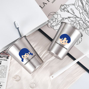 Vaso para cepillos de dientes de acero inoxidable para parejas, 450 ml, diseño Together Forever, para niños y niñas - Product Image 1