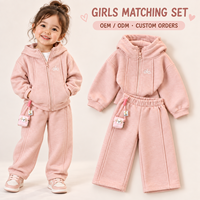 Ensemble assorti survêtement pour petites filles : sweat à capuche rose zippé et pantalon large – Vente en gros, OEM, ODM, Marque privée personnalisée
