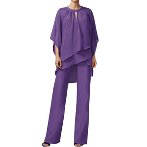 Tute asimmetriche da donna eleganti in Chiffon 2 pezzi set mezza manica girocollo completi da donna estivi - Product Image 4