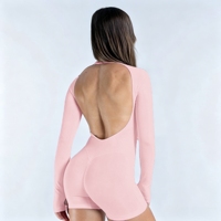 L-0311 Combinaison de fitness et de course pour femme, dos nu, effet push-up, pour yoga et gym