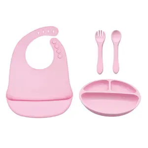 Custom Newborn Baby Dining Set Kids Waterproof Bib Silicone Fork Spoon Plate Ceramic Suction Bowl Children's Design Style
