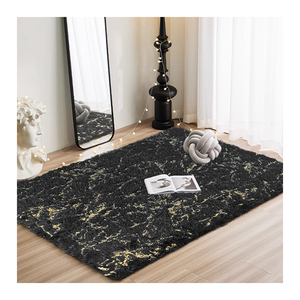 Alfombra y alfombra con estampado de mármol con estampado dorado, Alfombra de terciopelo PV de mármol negro y dorado, alfombrilla decorativa para suelo - Product Image 1