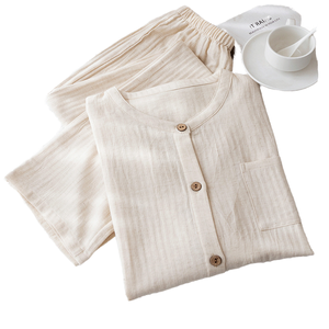 Ensemble de pyjama en coton et lin artistique personnalisable pour homme, tissé, respirant, motif uni, pantalon fin - Product Image 1