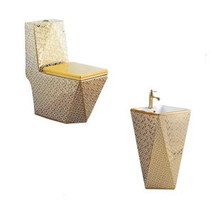 Set <span class=keywords><strong>doccia</strong></span> WC e lavabo in ceramica placcata oro Design moderno - Product Image 1