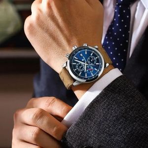 Nuevo Reloj POEDAGAR 932 para Hombre, Superventas, Tendencia de Moda, Reloj de Pulsera de Cuarzo Original, Resistente al Agua, con Correa de Cuero, Fecha y Día de la Semana - Product Image 4