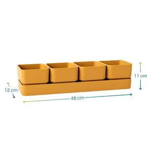<b>Rectangular</b> Planter 48x12x11 Cm With 4 <b>Pots</b> And Saucer Color Snow - Product Image 2