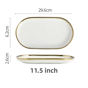 Service de Table en <span class=keywords><strong>Porcelaine</strong></span> Luxe Blanc à Bordure Dorée, Bol à Riz et Assiette Dorée Style Nordique Céramique <span class=keywords><strong>Moderne</strong></span> - Product Image 6