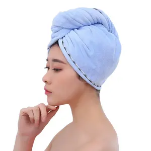 Ultra Absorbent Women Long Twist Dry Hair Cap Turban Quick Drying Microfiber Hair Wrap Towel With Button
