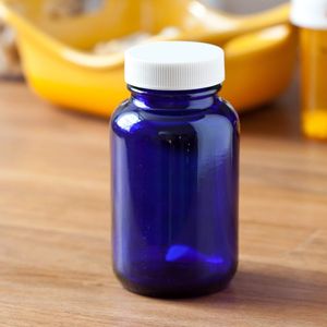 Botella empacadora de vidrio esmerilado azul cobalto 4 oz 120cc 120 ml con tapa acanalada blanca para suplementos, píldoras, vitaminas, tabletas - Product Image 2