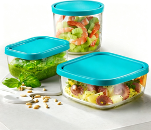 Tigela Retangular de Vidro para Alimentos com Tampa de Plástico Azul de Grau Alimentício, Ideal para Frutas e Saladas, Armazenamento na Cozinha, Volta às Aulas - Product Image 4