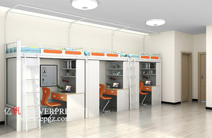 Thiết kế hiện đại chất lượng tốt trường ký túc xá đồ nội thất Set <span class=keywords><strong>3</strong></span> người bunk giường với nghiên cứu bàn và tủ quần áo - Product Image 2