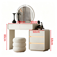 Coiffeuse élégante et lumineuse avec miroir LED, en blanc crème, en promotion, table de maquillage simple avec rangement design