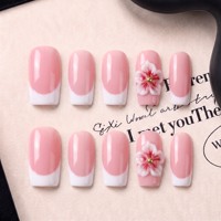 Lot de 10 faux ongles carrés courbes français 3D faits à la main en PMMA, à presser, couvrance totale, détachables et réutilisables