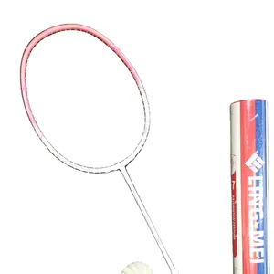 Raket badminton anak perempuan, raket olahraga kualitas tinggi warna putih & pink, karbon penuh 4U