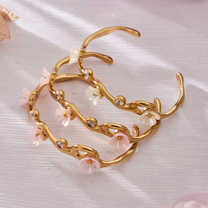 Gold Plated Flower <b>Cuff</b> <b>Bracelet</b> Women's Romantic Jewelry Crystal Rhinestone Bangles Wedding Style - Product Image 1