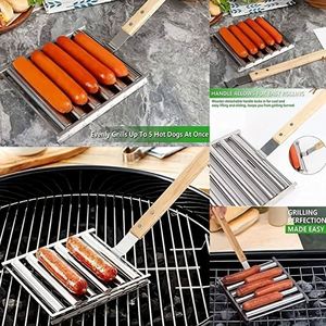 Rouleau à saucisse BBQ Grill Rack En Acier Inoxydable Hotdog Roller Grill Supports Portable Antiadhésif Barbecue Outil pour Camping Pique-Nique - Product Image 5