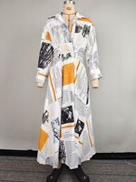 Robe chemise longue plissée à imprimé numérique pour femme, col à revers, taille naturelle, manches longues, style décontracté