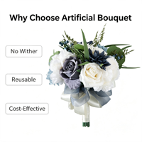 Bouquet de mariée rond élégant avec roses en soie bleu grisâtre et blanc mélangées pour la décoration de table à la maison, les fêtes nuptiales et les banquets