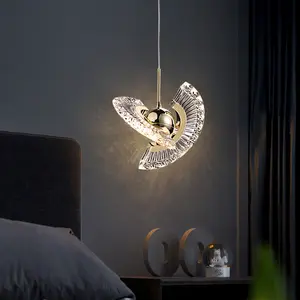 Luxury LED Flying Saucer Pendant Light Crystal Minimalist Single Head For Bedroom Dining Room Powered Metal Gold Finish
