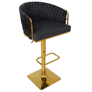 Chaises <span class=keywords><strong>de</strong></span> bar TUQ CHAIR, luxe nordique, métal doré, base ronde tressée à la main, dossier pour îlot <span class=keywords><strong>de</strong></span> cuisine - Product Image 2