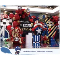 Set Dekorasi Ulang Tahun Anak Tema Superhero Kartun Papan KT Dengan Balon Latar Belakang Karakter Pahlawan untuk Bayi Ulang Tahun Pertama