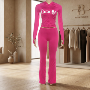 Conjunto Deportivo de Moda Casual para Mujer, Otoño, Ecológico, con Capucha, Top y Pantalones Cortos Ajustados con Estampado - Product Image 3