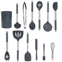 Ensemble d'ustensiles de cuisine en silicone colorés résistants à la chaleur, 13 pièces, antiadhésifs, avec manche en acier inoxydable et support