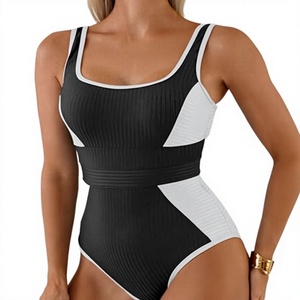 Traje de Baño de Una Pieza Acanalado para Mujer con Paneles en Contraste y Escote Redondo, Ideal para Playa y Piscina, Proveedor Mayorista con Logotipo Personalizado - Product Image 6