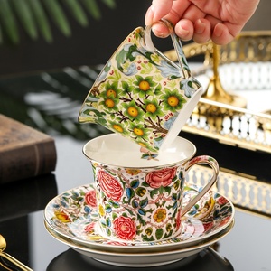 Fancy <b>Red</b> Rose European Afternoon Tea Cup and Saucer Set 250ml Flower Fine Porcelain Coffee Cups for Gift - Product Image 3