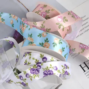 Chinese style flower pattern printed double-sided ribbon for gift packaging